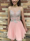 A-line V-neck Chiffon Short/Mini Homecoming Dresses With Appliques Lace #Milly020110355