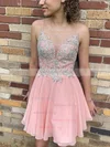 A-line V-neck Chiffon Short/Mini Homecoming Dresses With Appliques Lace #Milly020110355