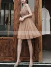 A-line V-neck Tulle Short/Mini Homecoming Dresses With Sequins #Milly020110461