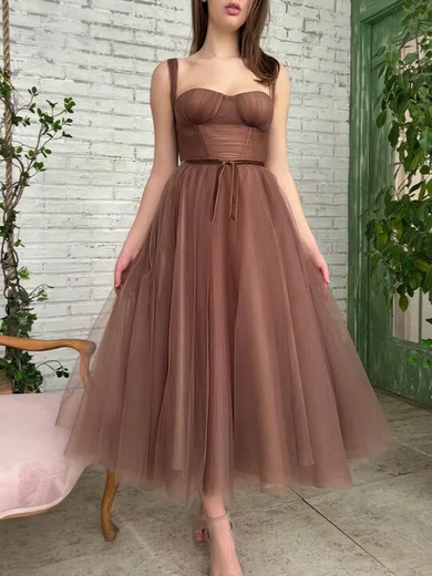 Ruched Tulle Tea-length Homecoming Dresses #Milly020110510