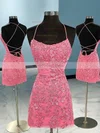 Sheath/Column Scoop Neck Tulle Short/Mini Homecoming Dresses With Lace #Milly020110275