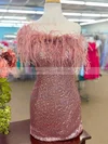 Sheath/Column One Shoulder Sequined Short/Mini Homecoming Dresses With Feathers / Fur #Milly020110278