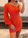 Tight One Shoulder Long Sleeves Lace Homecoming Dresses #Milly020110279