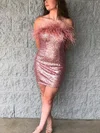 Sheath/Column Straight Sequined Short/Mini Homecoming Dresses With Feathers / Fur #Milly020110286