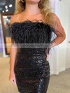 Sheath/Column Strapless Sequined Short/Mini Homecoming Dresses With Feathers / Fur #Milly020110286