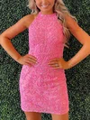 Sheath/Column High Neck Lace Short/Mini Homecoming Dresses With Beading #Milly020110295