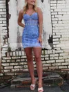 Sheath/Column Sweetheart Tulle Short/Mini Homecoming Dresses With Appliques Lace #Milly020110298