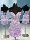 Sheath/Column Sweetheart Tulle Short/Mini Homecoming Dresses With Appliques Lace #Milly020110298