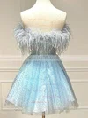 A-line Strapless Sequined Short/Mini Homecoming Dresses With Feathers / Fur #Milly020110303