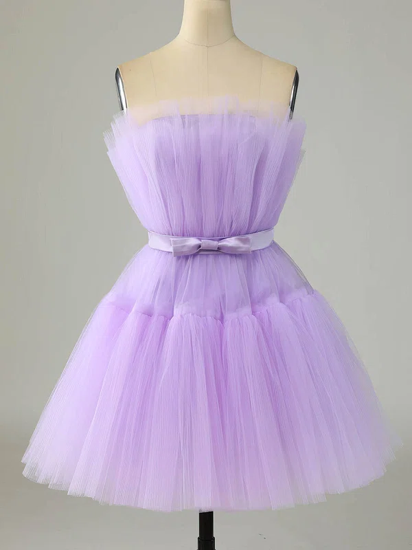 A-line Straight Tulle Short/Mini Homecoming Dresses With Sashes / Ribbons #Milly020110313