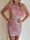 One-Shoulder Sequin Bodycon Homecoming Dresses With Feathers #Milly020110324