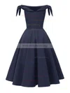 A-line Off-the-shoulder Satin Knee-length Homecoming Dresses #Milly020110202