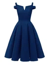 A-line V-neck Satin Tea-length Homecoming Dresses #Milly020110203