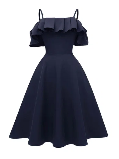 A-line Square Neckline Satin Tea-length Homecoming Dresses With Cascading Ruffles #Milly020110204