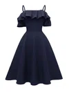 A-line Square Neckline Satin Tea-length Homecoming Dresses With Cascading Ruffles #Milly020110204