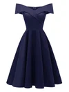 A-line Off-the-shoulder Satin Tea-length Homecoming Dresses #Milly020110205