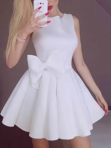 A-line Scoop Neck Satin Homecoming Dresses With Bow #Milly020110232