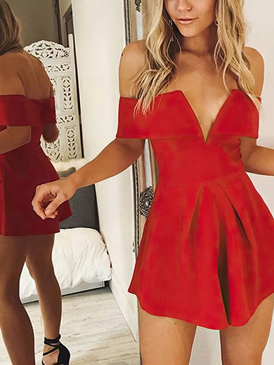 Red Off Shoulder Satin Mini Dress #Milly020110258