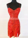 Sheath/Column V-neck Sequined Short/Mini Homecoming Dresses With Appliques Lace #Milly020110577