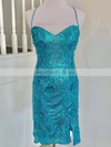 Sheath/Column V-neck Sequined Short/Mini Homecoming Dresses With Appliques Lace #Milly020110577