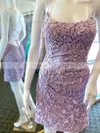 Sheath/Column Scoop Neck Lace Tulle Short/Mini Homecoming Dresses With Beading #Milly020110585
