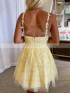 A-line V-neck Lace Tulle Short/Mini Homecoming Dresses With Beading #Milly020110588