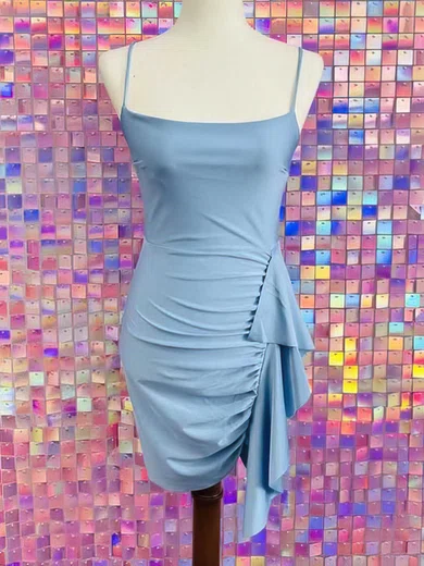 Sheath/Column Square Neckline Jersey Short/Mini Homecoming Dresses With Cascading Ruffles #Milly020110622