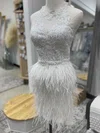 Sheath/Column Illusion Tulle Short/Mini Homecoming Dresses With Appliques Lace #Milly020110637