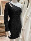 Sheath/Column One Shoulder Sequined Short/Mini Homecoming Dresses With Split Front #Milly020110649