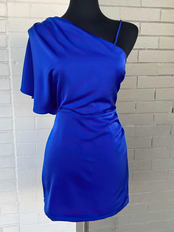 Sheath/Column One Shoulder Silk-like Satin Short/Mini Homecoming Dresses #Milly020110653