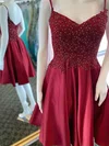 A-line V-neck Satin Short/Mini Homecoming Dresses With Appliques Lace #Milly020110668