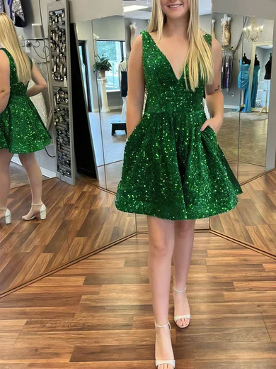 Sparkly Bodycon V-neck Sequin Dress PT020110681