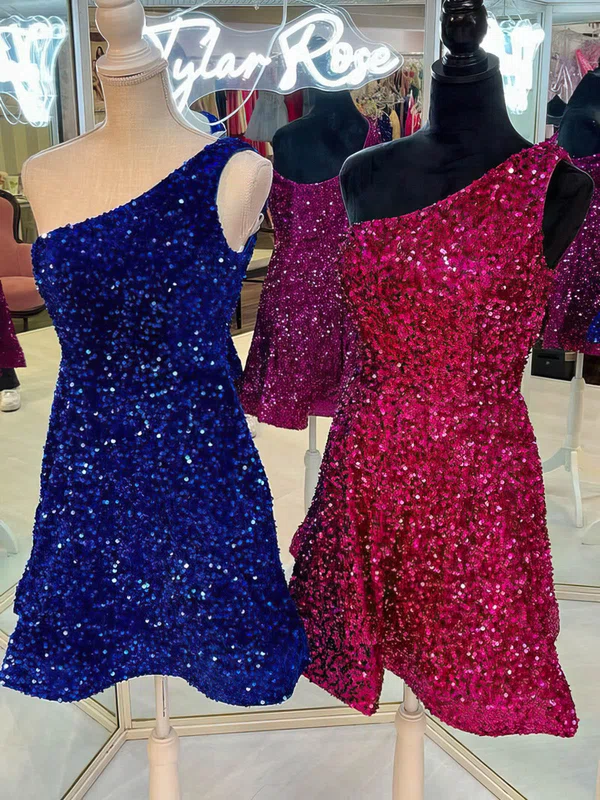 A-line One Shoulder Sequined Short/Mini Homecoming Dresses #Milly020110694
