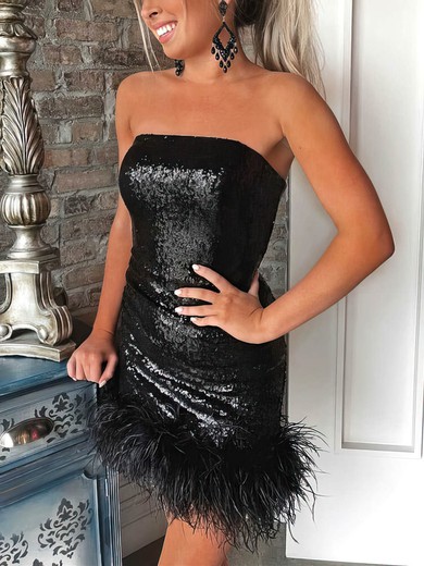 Sheath/Column Straight Sequined Short/Mini Homecoming Dresses With Feathers / Fur #Milly020110740