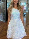 A-line One Shoulder Sequined Short/Mini Homecoming Dresses #Milly020110743