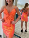 Orange Deep V Neck Sequin Bodycon Mini Dress #Milly020110761