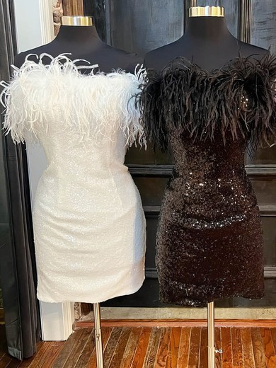 Sheath/Column Straight Sequined Short/Mini Homecoming Dresses With Feathers / Fur #Milly020110762