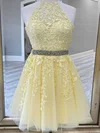 A-line Scoop Neck Tulle Short/Mini Homecoming Dresses With Appliques Lace #Milly020110782