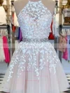 A-line High Neck Tulle Short/Mini Homecoming Dresses With Lace #Milly020110782