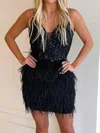 Sparkly Black Bodycon V-neck Feathers Homecoming Dresses #Milly020110783