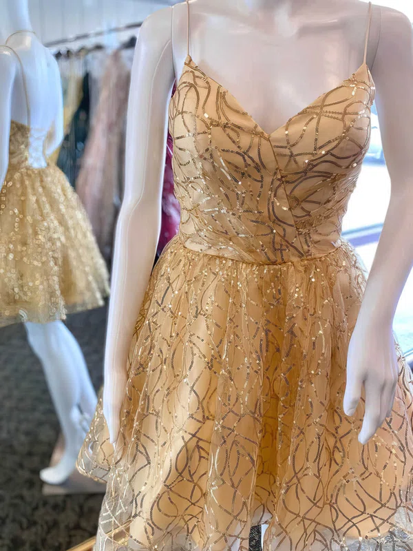 A-line V-neck Glitter Short/Mini Homecoming Dresses #Milly020110785