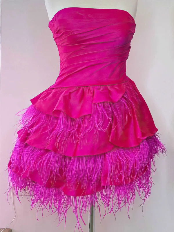 A-line Straight Silk-like Satin Short/Mini Homecoming Dresses With Feathers / Fur #Milly020110793