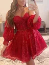 Red Puff Sleeve Glitter Mini Dress #Milly020110804
