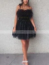 A-line Strapless Sequined Short/Mini Homecoming Dresses With Feathers / Fur #Milly020110815