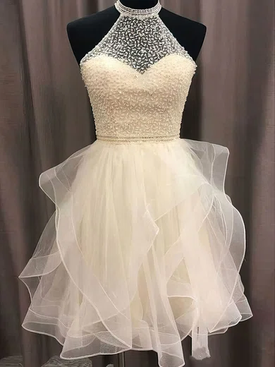 Ball Gown High Neck Tulle Short/Mini Homecoming Dresses With Cascading Ruffles #Milly020110836