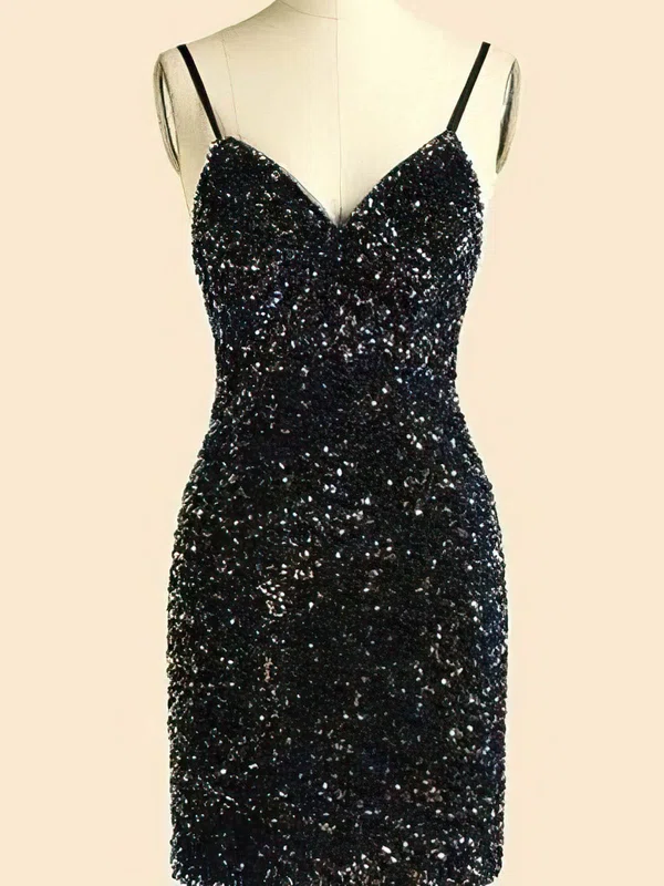 Sheath/Column V-neck Velvet Sequins Short/Mini Homecoming Dresses #Milly020110879