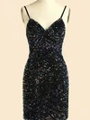 Sheath/Column V-neck Sequined Short/Mini Homecoming Dresses #Milly020110879