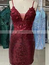 Sheath/Column V-neck Sequined Short/Mini Homecoming Dresses With Flower(s) #Milly020110891