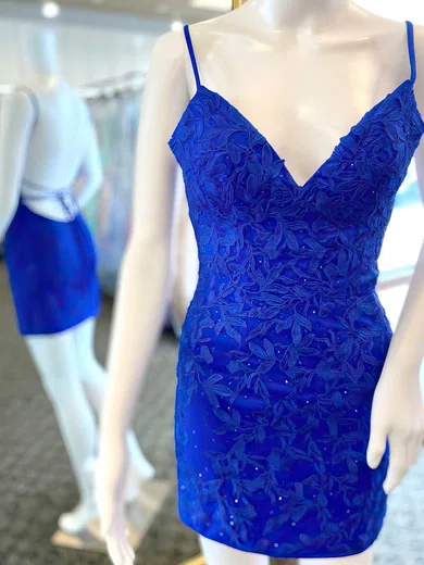 Sheath/Column V-neck Silk-like Satin Short/Mini Homecoming Dresses With Beading #Milly020110893
