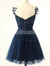 A-line V-neck Tulle Lace Short/Mini Homecoming Dresses With Appliques Lace #Milly020110910